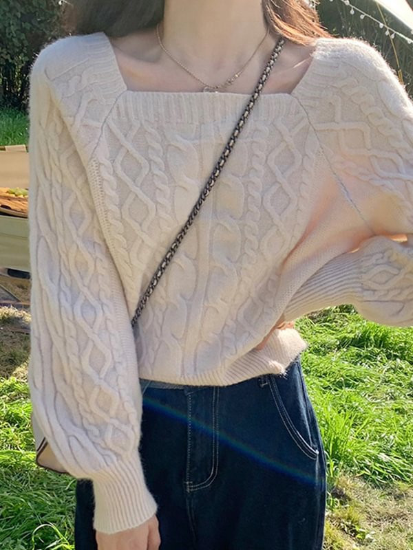 Urban Knitting Solid Color Square-Neck Sweater