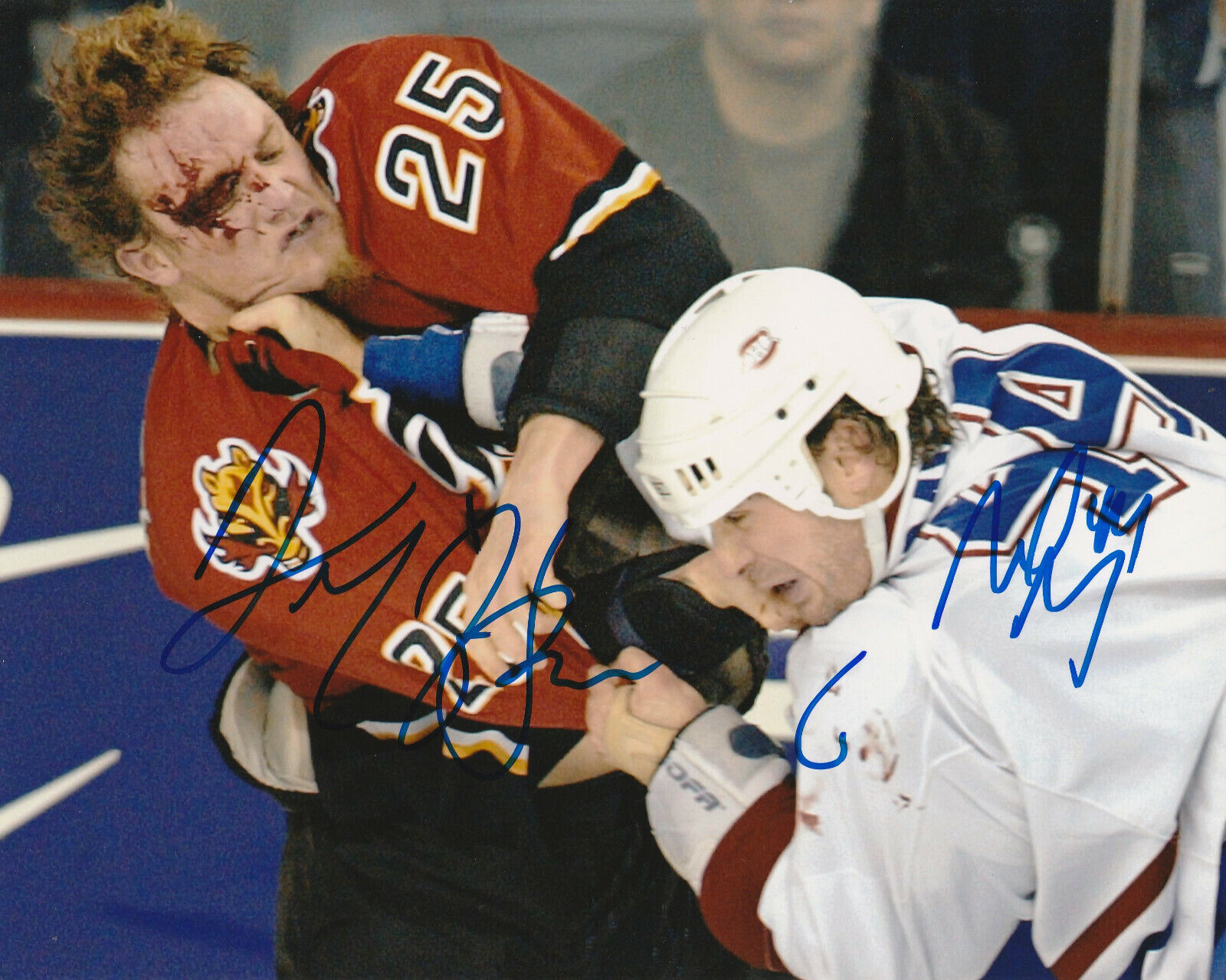 *WOW* DARREN McCARTY & SHELDON SOURAY SIGNED BLOODY HOCKEY FIGHT 8x10 Photo Poster painting!