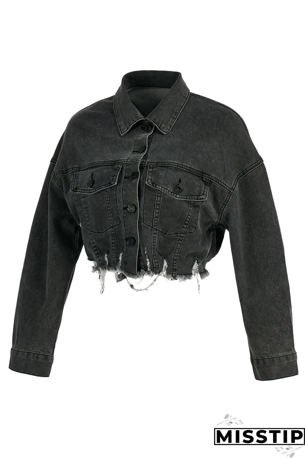 Blue Orange Street Print Make Old Patchwork Buckle Turndown Collar Long Sleeve Straight Denim Jacket