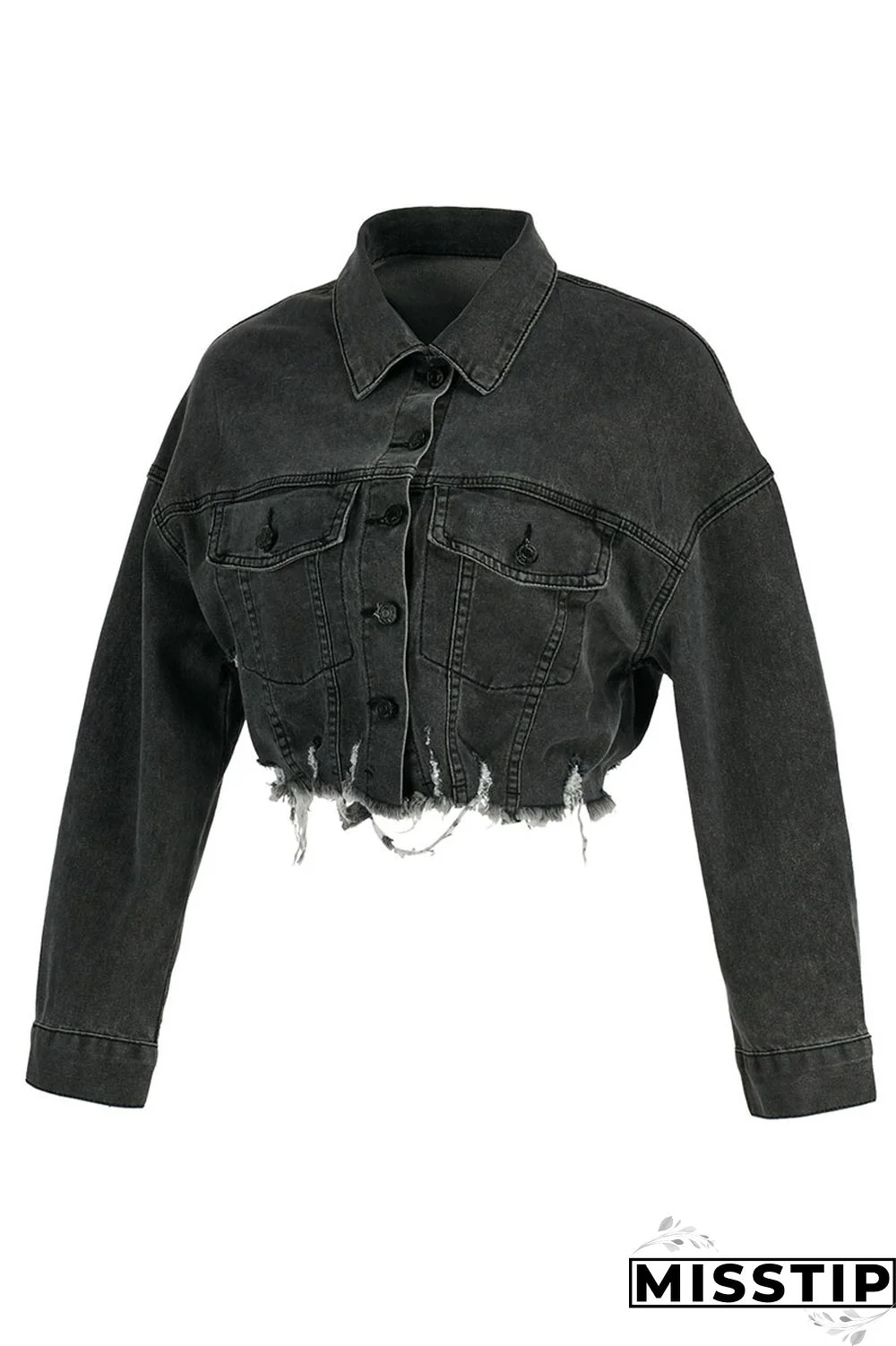 Blue Orange Street Print Make Old Patchwork Buckle Turndown Collar Long Sleeve Straight Denim Jacket