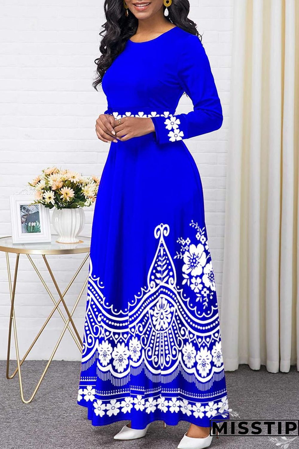 Red Fashion Casual Print Patchwork O Neck Long Sleeve Dresses