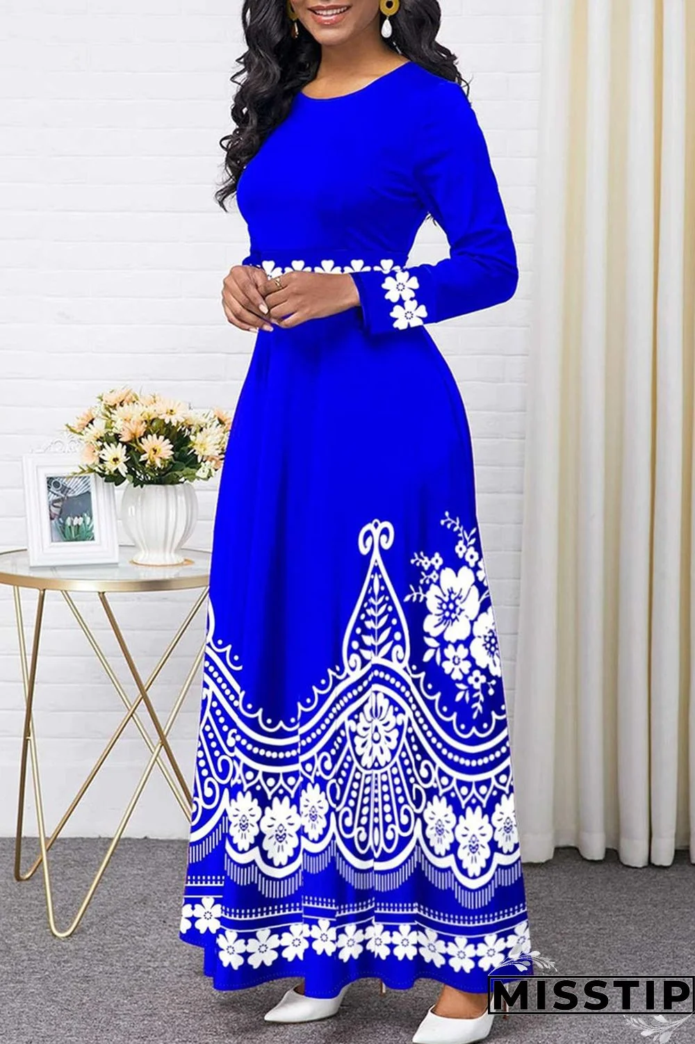 Red Fashion Casual Print Patchwork O Neck Long Sleeve Dresses