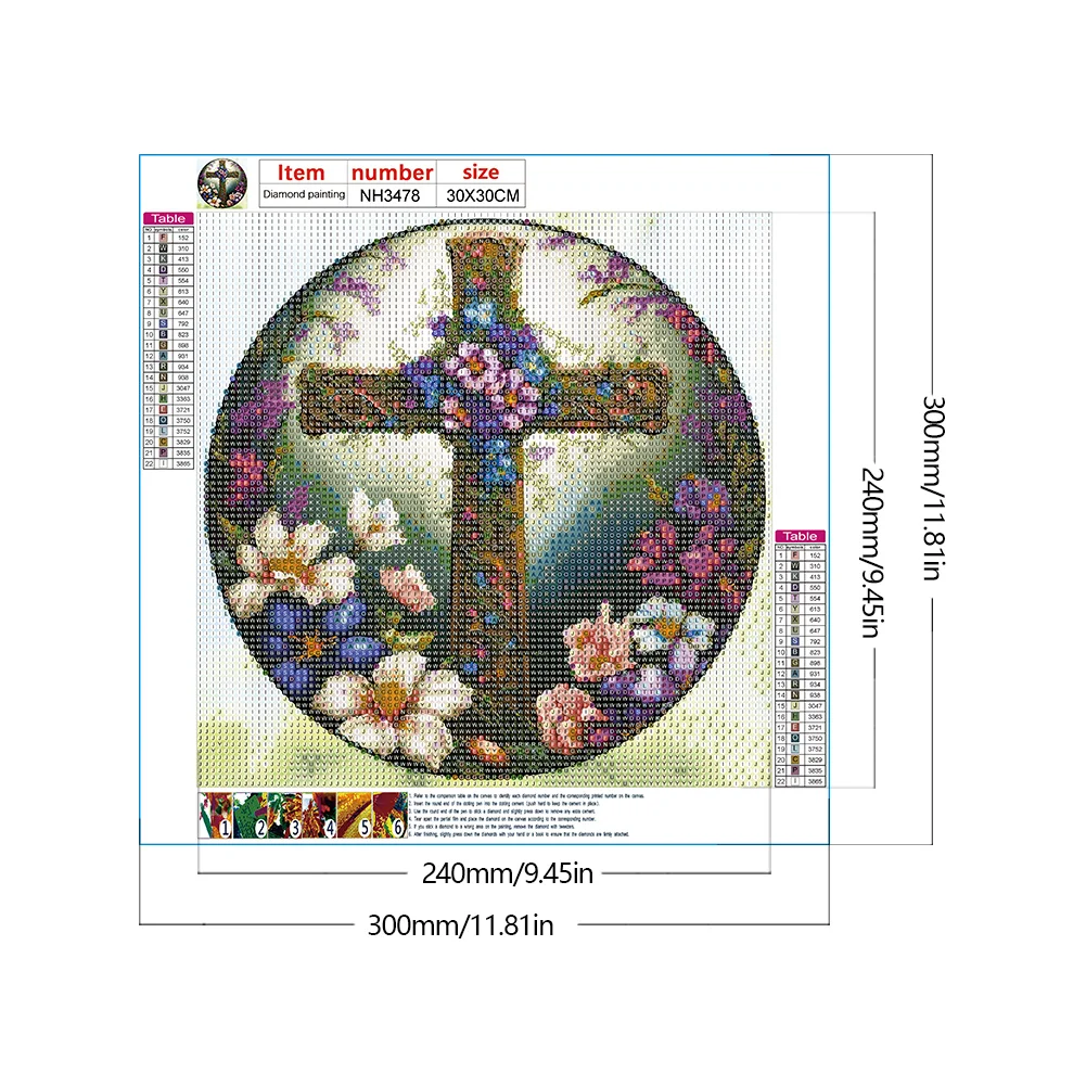 Diamond Painting - Full Round Drill - Stained Glass Cross(30*30cm)