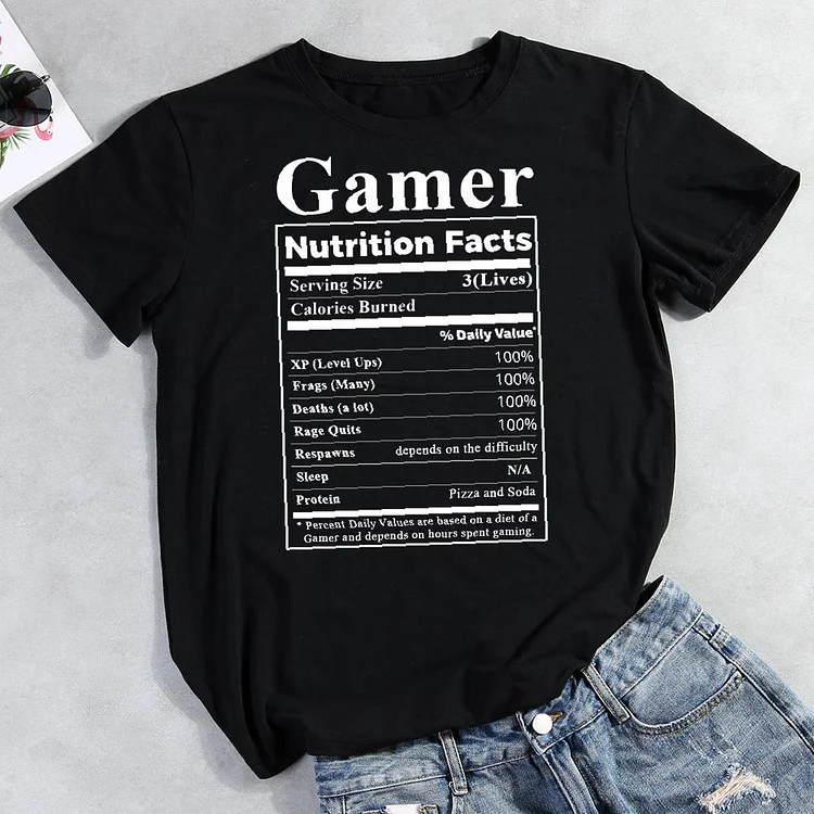 Gamer Nutrition Facts Round Neck T-shirt