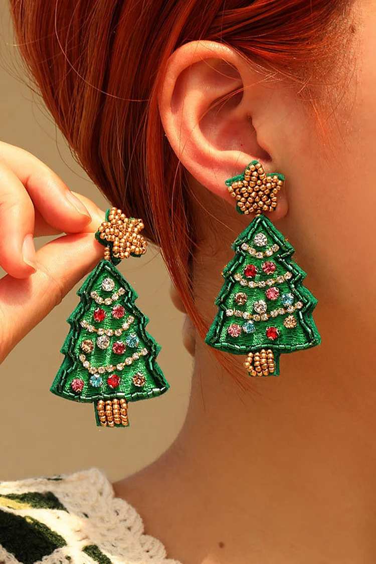 Christmas Tree Rhinestones Beaded Fashion Earrings 2024 - Xpluswear