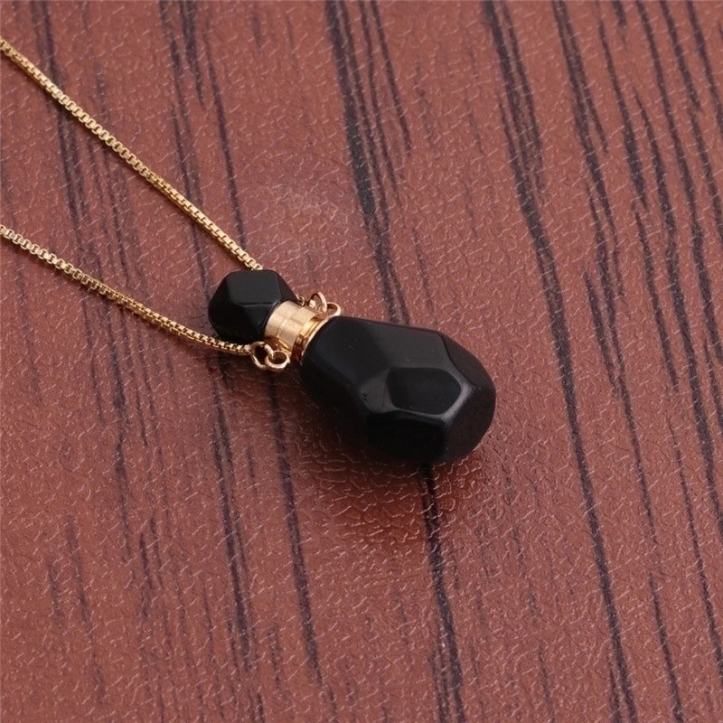 Fashion Semi-precious Stone Flame-shaped Perfume Bottle Alloy Necklace