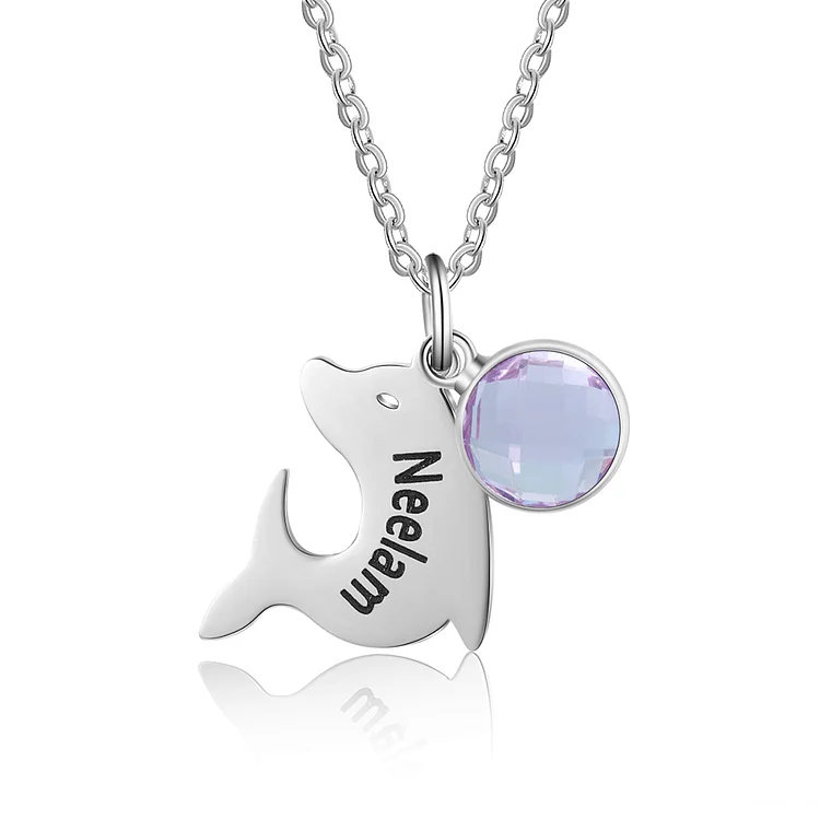Dolphin Pendant Necklace 1 Personalized First Name with Birthstone for Children