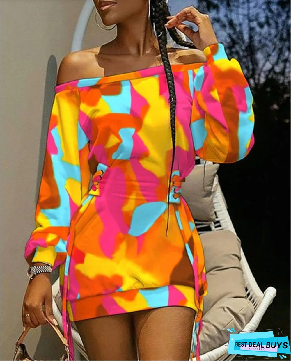 Round Neck Tie-Dye Printed Long Sleeve Loose Dress