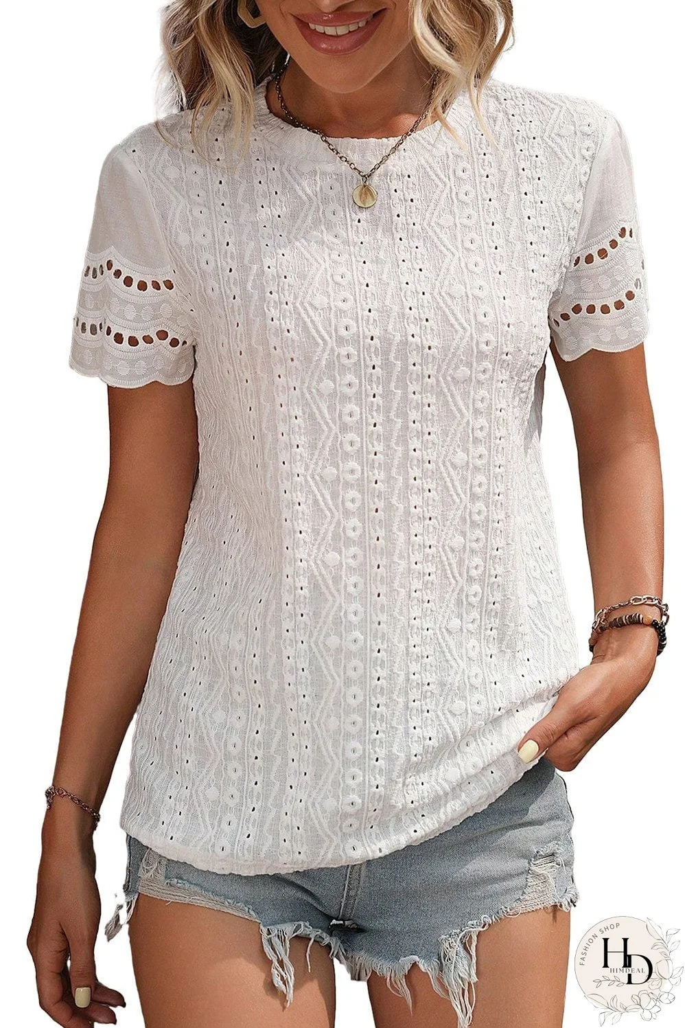 Summer Casual Dotted Round Neck T-Shirt