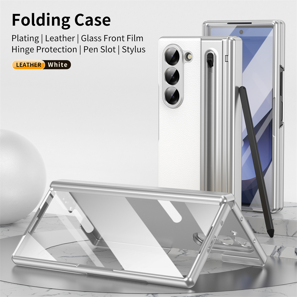 Electroplated leather Shell Film Integrated protective case or Samsung Z Fold Series with Pen Slot