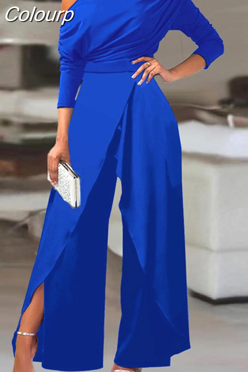 Colourp Cold Shoulder Split Hem Wide Leg Jumpsuit