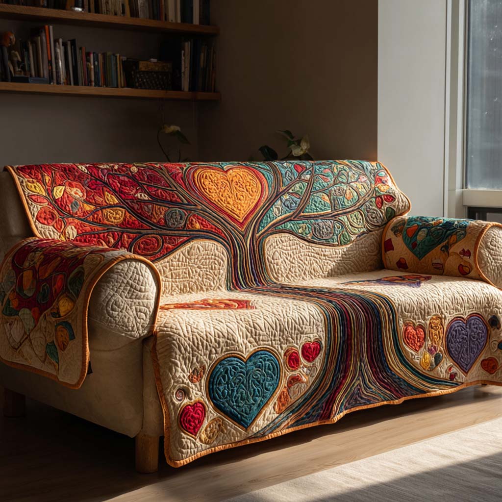 Folk Art Heart Quilted Sofa Cover NCU0XD2212 everthome