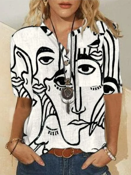 Short Sleeve V Neck Casual Blouse