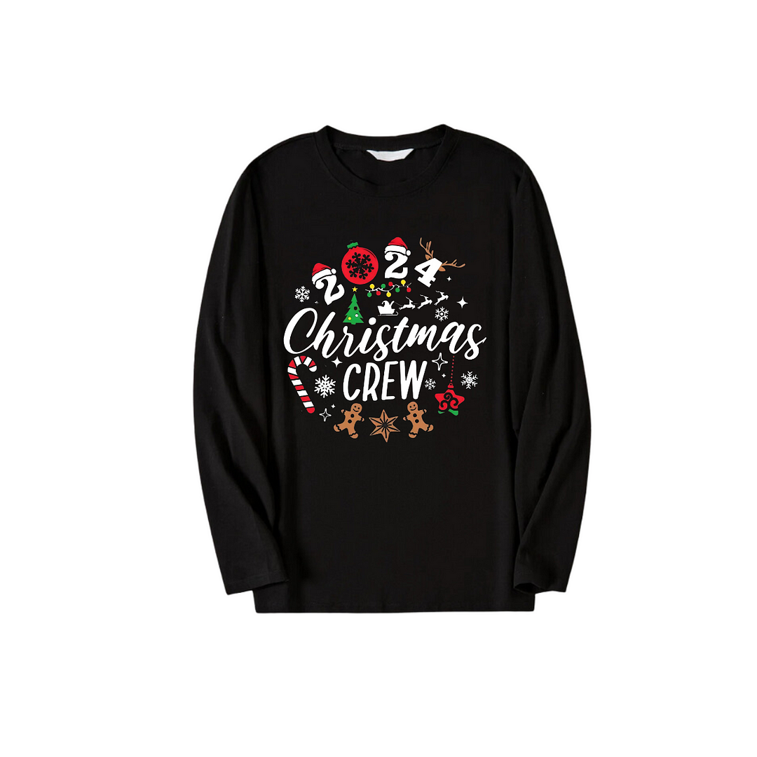 '2024 Christmas Crew'Text Pattern Black Long Sleeve Top