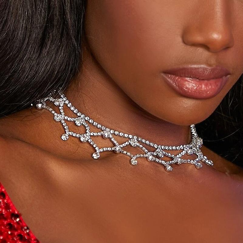 Rhinestone Mesh Shape Necklace Women Choker | Oxredo Shop Ramadan Sale