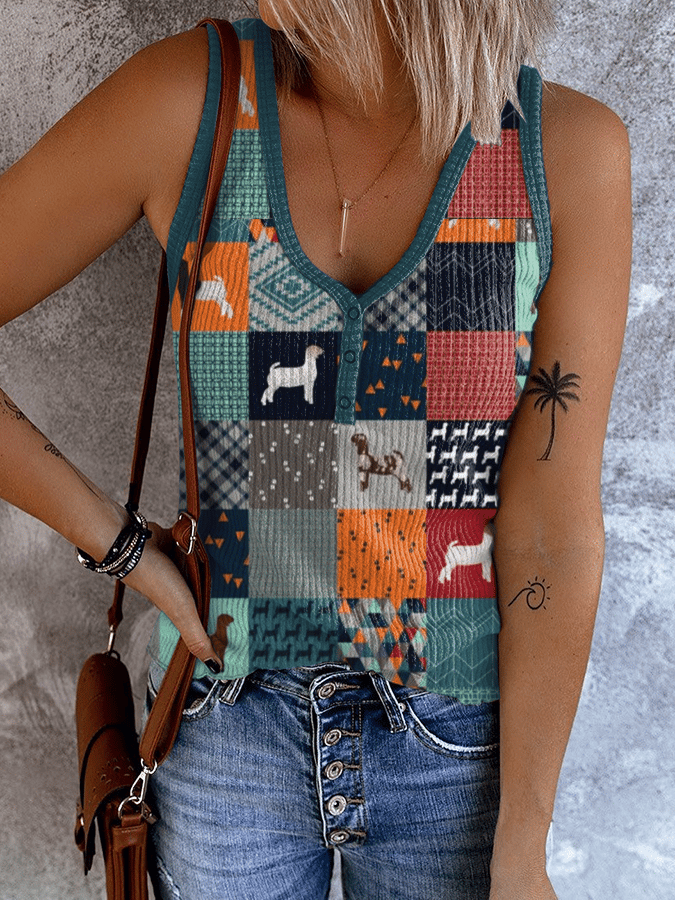Womens Animal Dog Plaid Print Vest