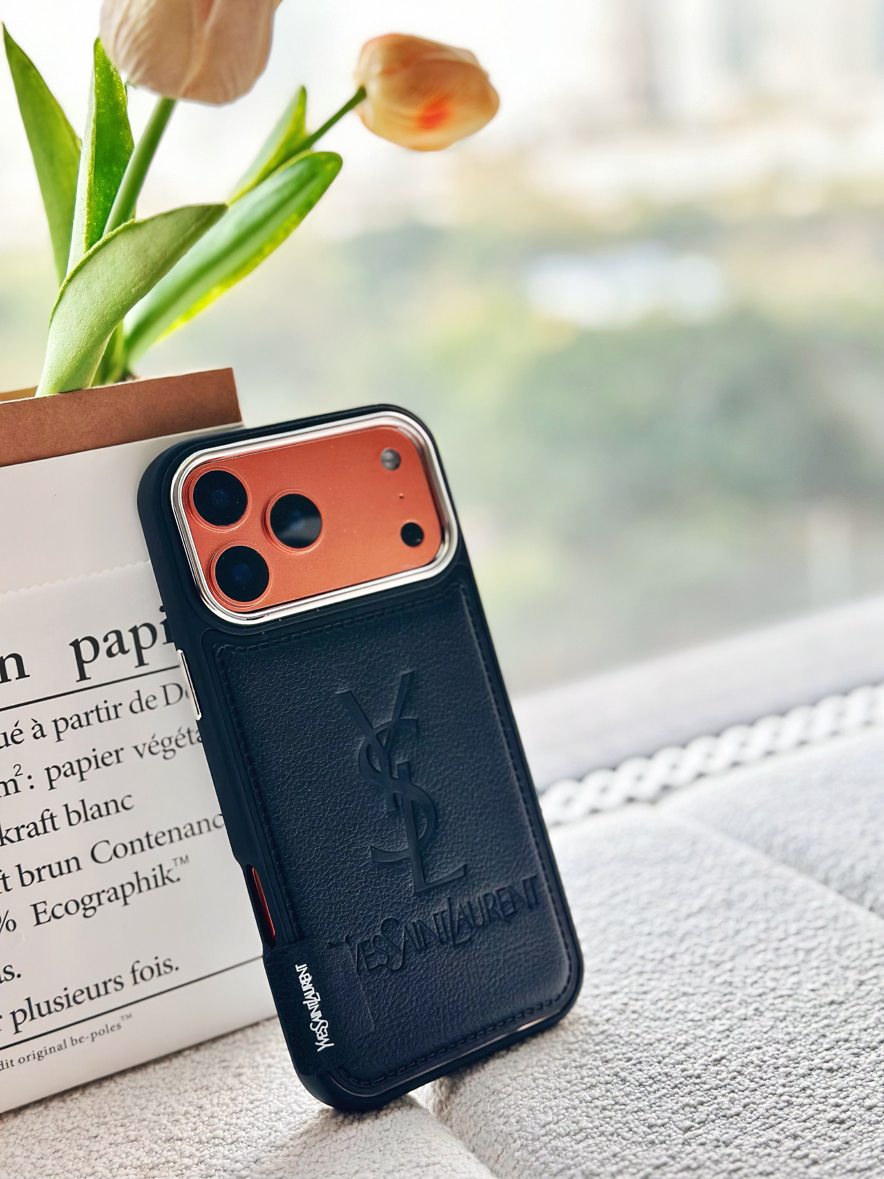 YSL Premium Leather Embossed Apple iPhone Case