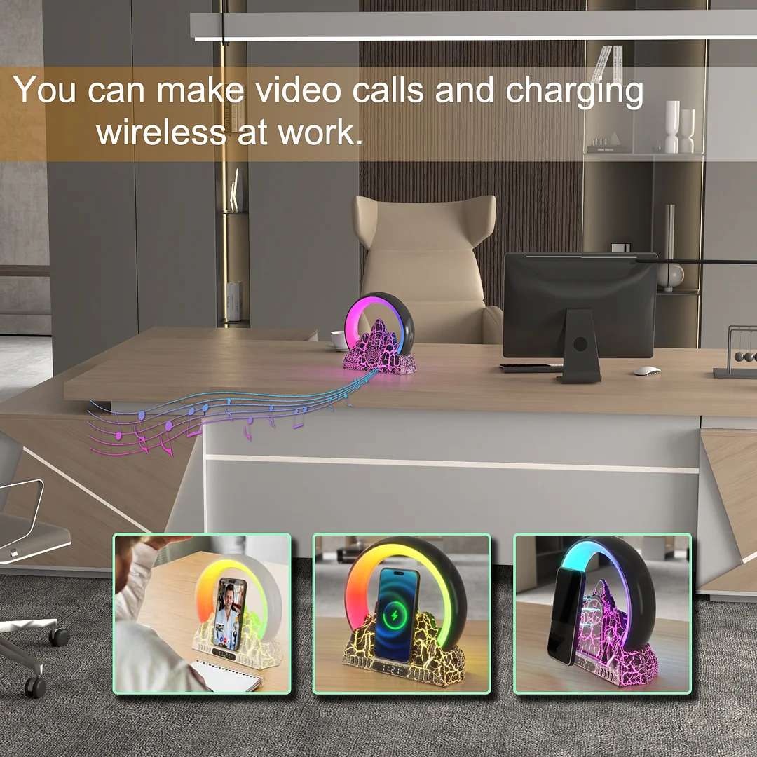 🎉Black Friday Sale🎉Wake-up lamp sunrise colorful flame mountain wireless charging atmosphere table lamp smart electronic alarm clock craft gift