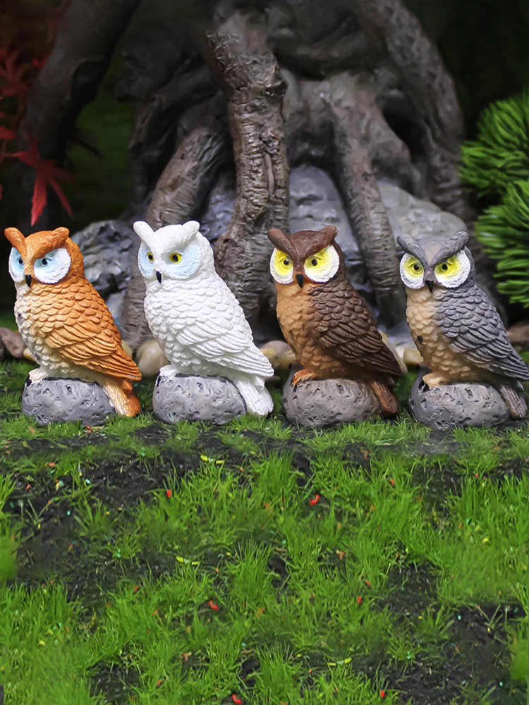 4pcs Garden Owl Statue Art Ornaments Resin Miniature Bird Figurine for Yard  Lawn