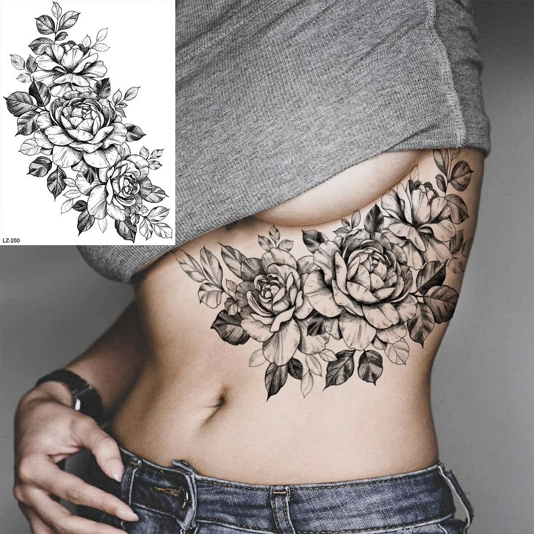 Black Henna Lotus Pendant Underboob Mandala Feather Temporary Tattoos For Women Adult Butterfly Whale Fake Tattoo Arm Tatoo