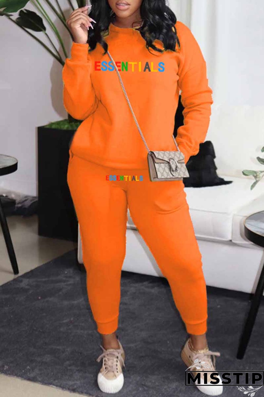 Black Casual Print Letter O Neck Long Sleeve Two Pieces