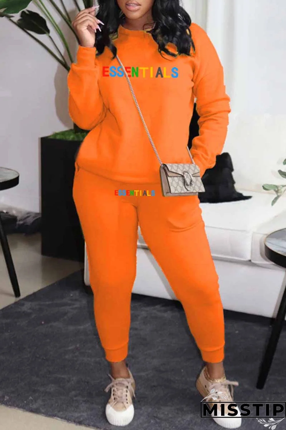 Black Casual Print Letter O Neck Long Sleeve Two Pieces