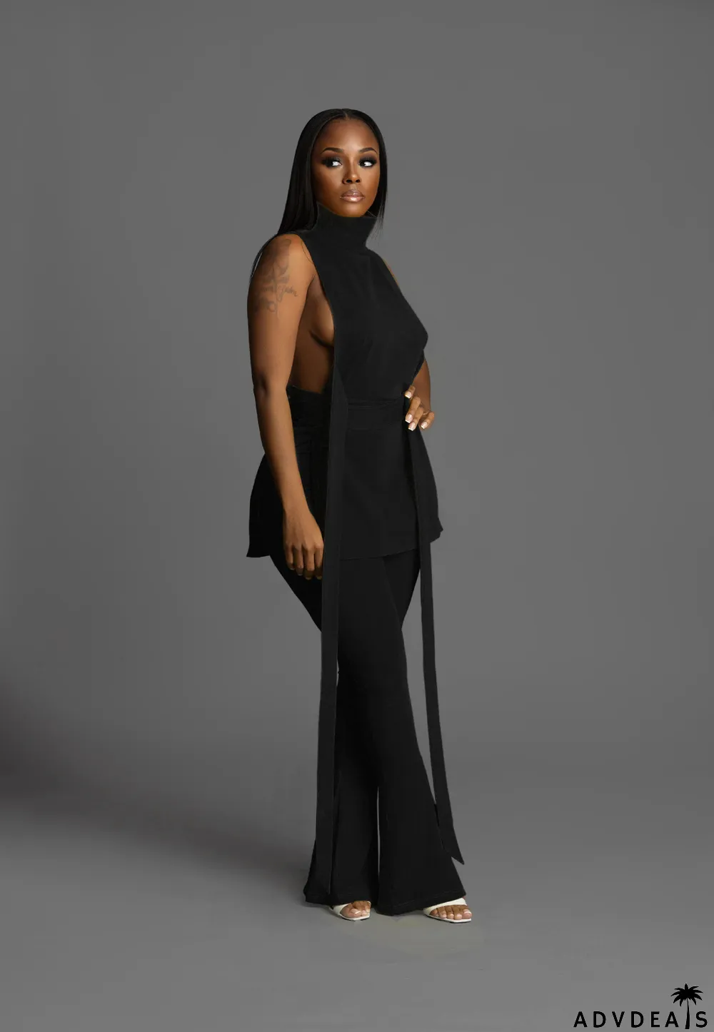 Fashion Sexy Sleeveless Strappy Flared Pants Two Piece Set