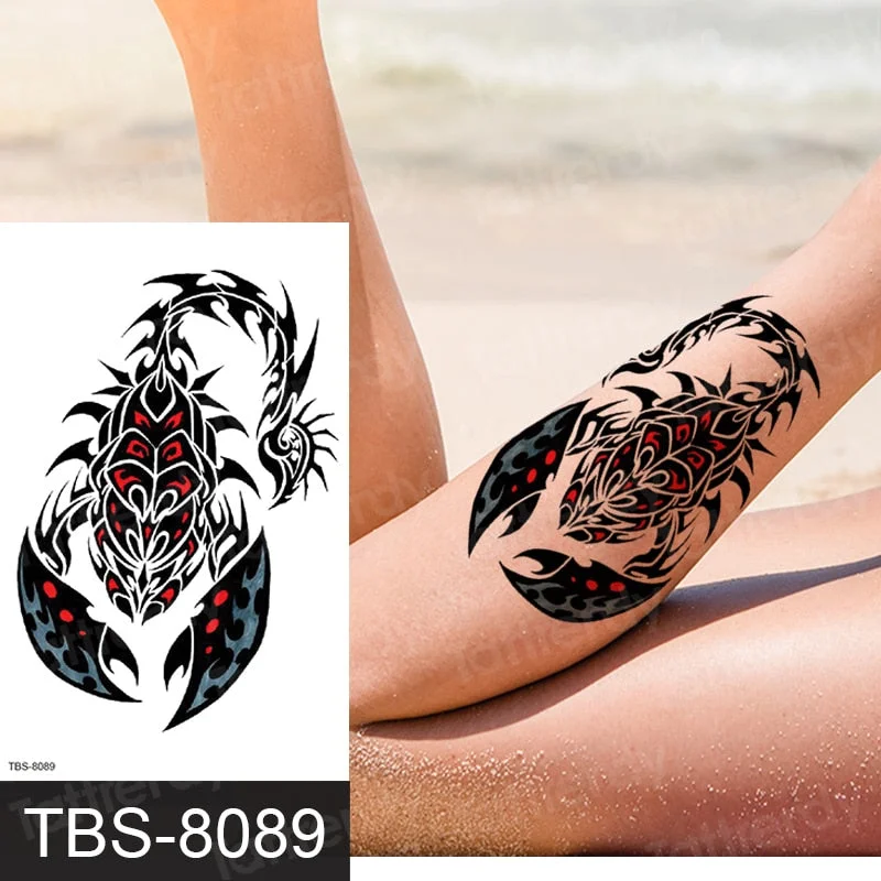temporary tattoos men women arm shoulder tattoos sleeve traibal wolf owl scorpion male tattoos sticker black henna decal