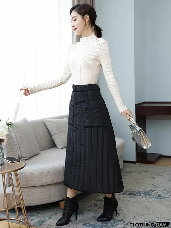 Vintage Loose Elasticity High-Waisted A-Line Padded Skirt Bottom