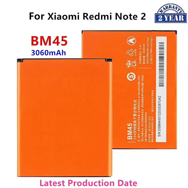 100% Orginal BM45 3060mAh Battery For Xiaomi Redmi Note 2 Hongmi Note 2 BM45 High Quality Phone Replacement Batteries