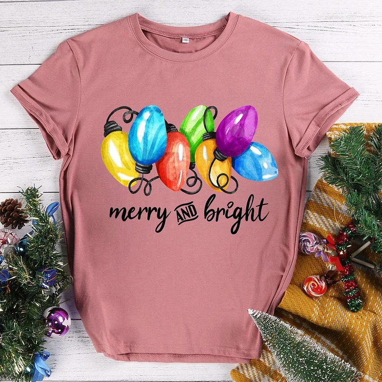 Merry & Bright Christmas T-Shirt Tee -010895-Annaletters