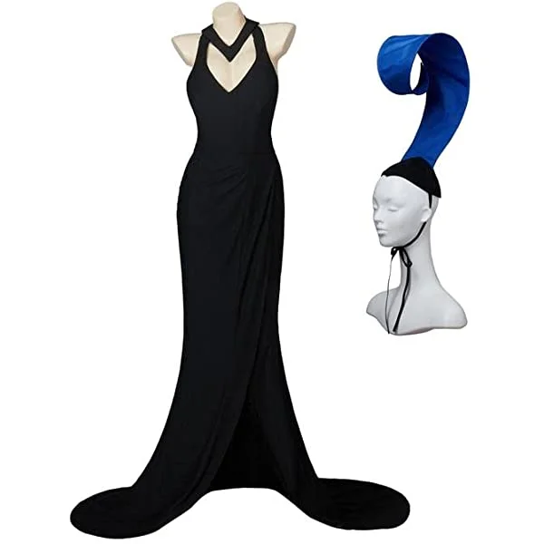Women's Villain Yzma Cosplay Costume Sexy Black Dress with Hat Outfit