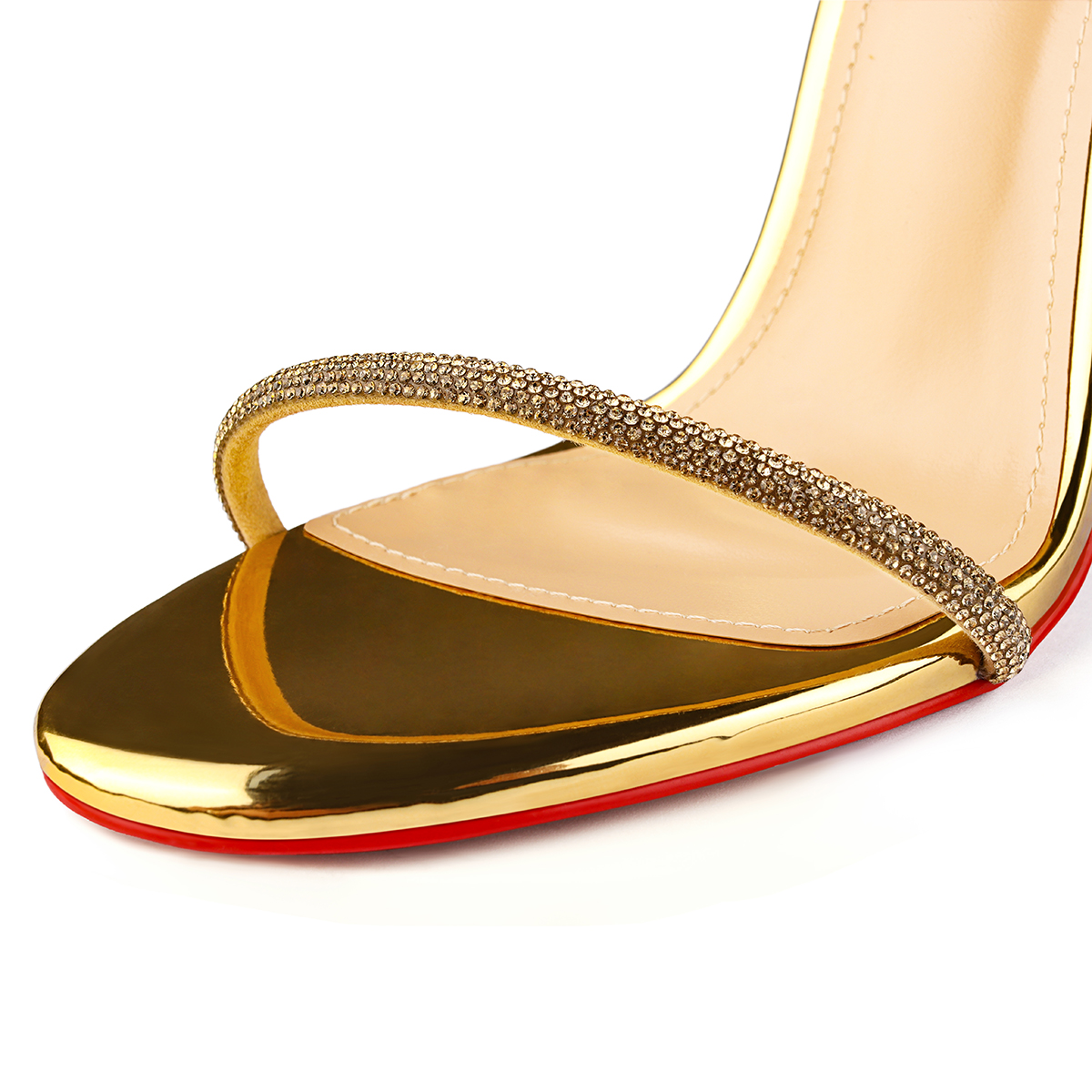 120mm Women's Red Bottom Diamonds Studded Straps Sandals High Heels Open Toe Stiletto Shoes -MERUMOTE