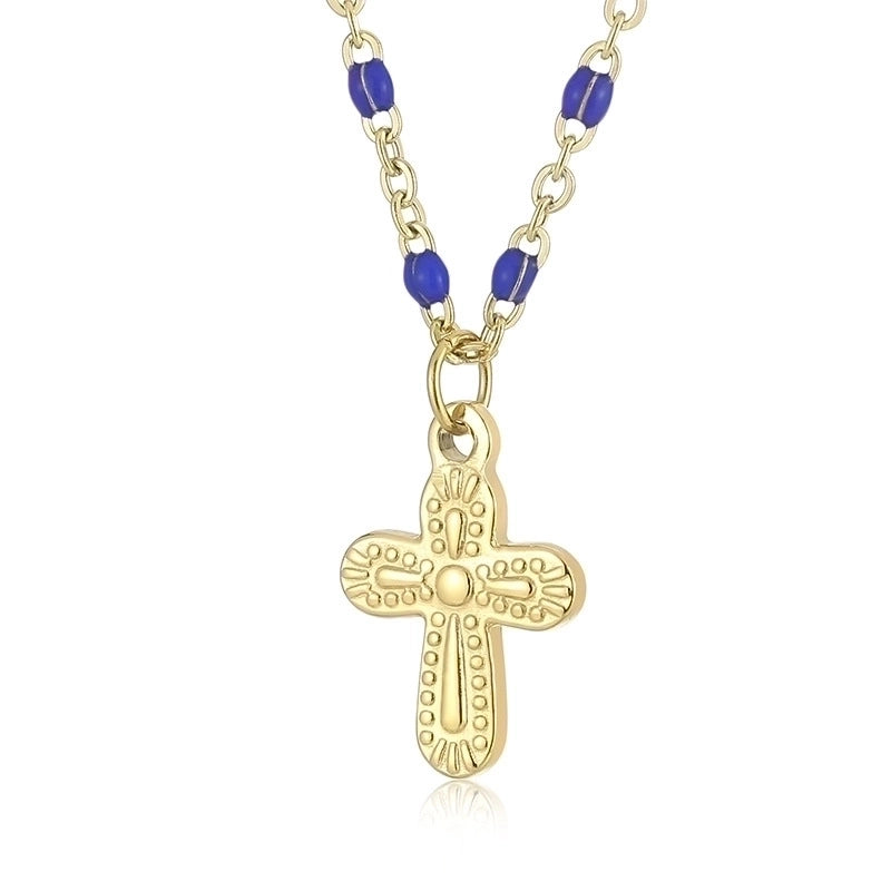 Minimalist Commute Cross Titanium Steel 18K Gold Plated Patchwork Pendant Necklace