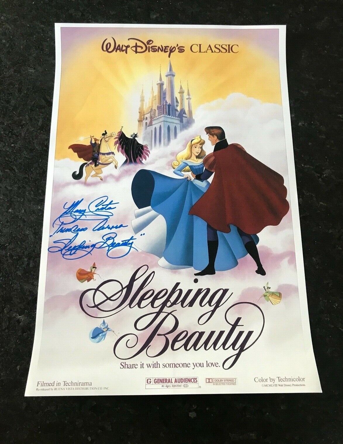 * MARY COSTA * signed 12x18 poster * SLEEPING BEAUTY * PRINCESS AURORA * COA 1