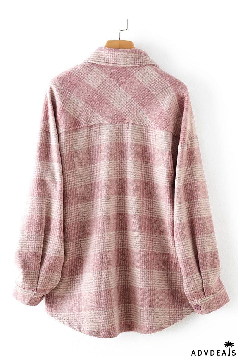 Plaid Buckle Turndown Collar Tops