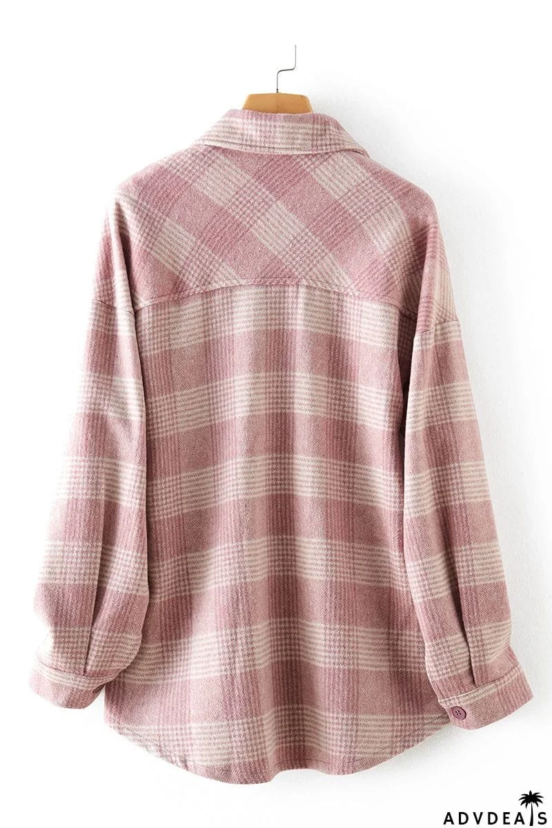 Plaid Buckle Turndown Collar Tops