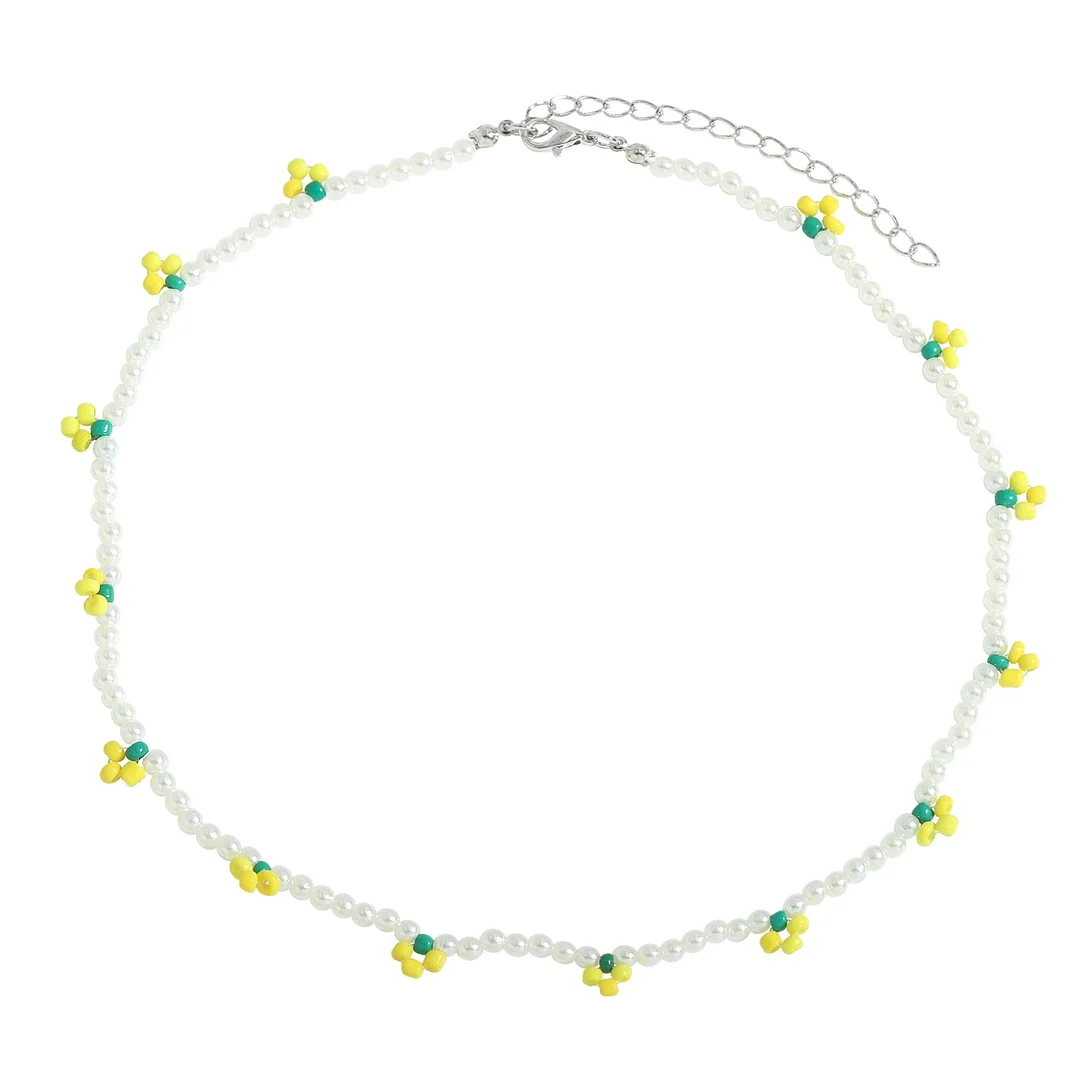 Dvacaman Bohemian Colorful Daisy Flowers Beaded Choker Necklace Korean Cute Statement Clavicle Necklace for Women Summer Jewelry