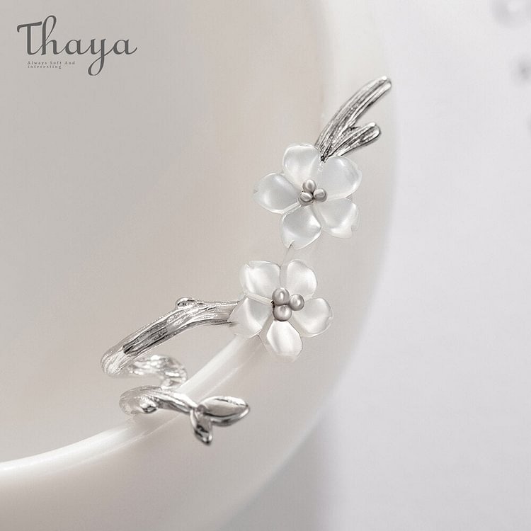 Thaya 925 Silver White Cherry Flowers Cuff Earrings