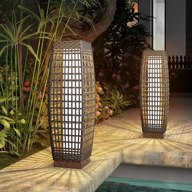 Grand patio Outdoor Solar Powered Resin Wicker Floor Lamp, Outdoor Weather-Resistant Deck Light, for Garden or Porch - Medium Fuji, Silver Gray