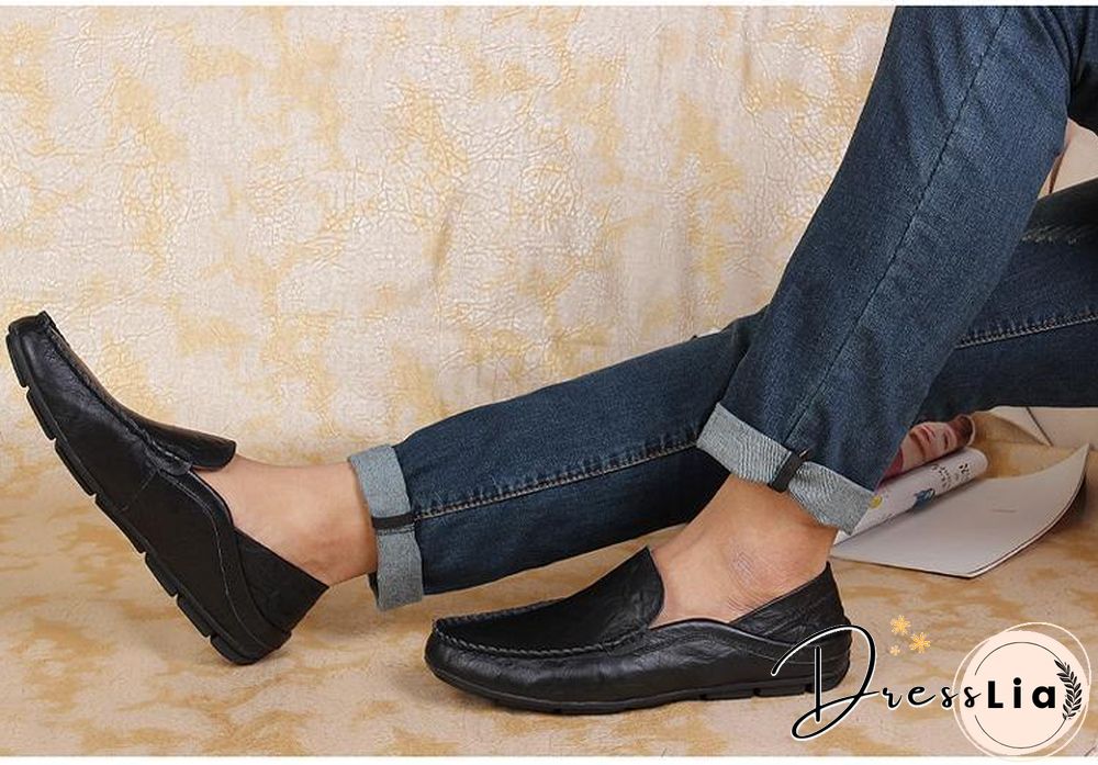 slip on casual men loafers mens moccasins shoes genuine leather men's flats shoes
