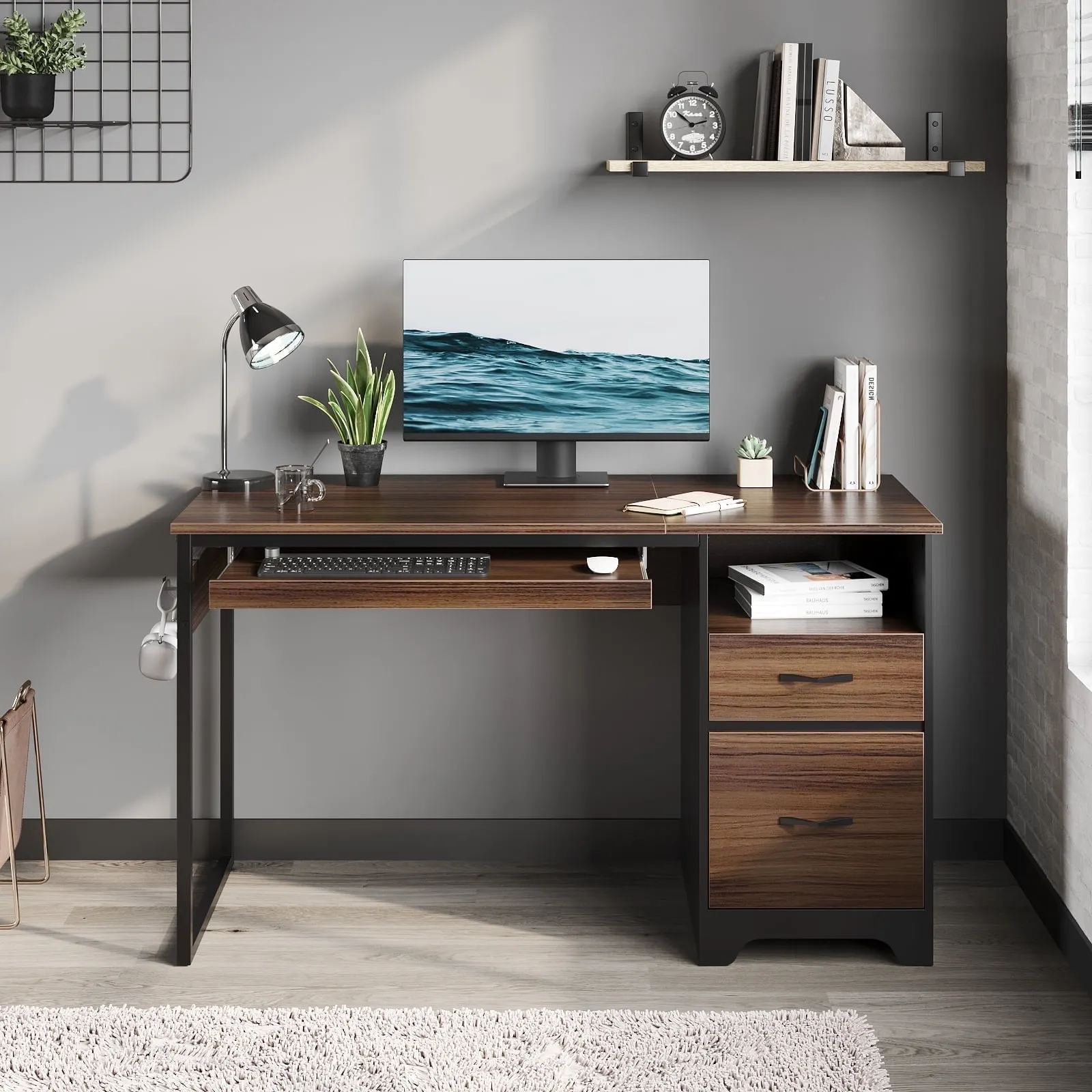 Bestier 48” Computer Desk with File Drawer and Storage Drawer ...