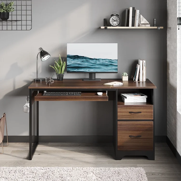 Bestier 48&rdquo; Computer Desk with File Drawer and Storage Drawer, Industrial Corner Desk with Keyboard Tray, Writing Desk with Open Compartments