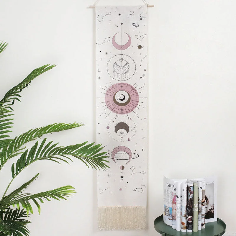 Moon Phases Tapestry Wall Art Hanging Tarot Witchcraft Tapestries HD Printing Sun Moon Tapestry Psychedelic Decor Tassel Carpet