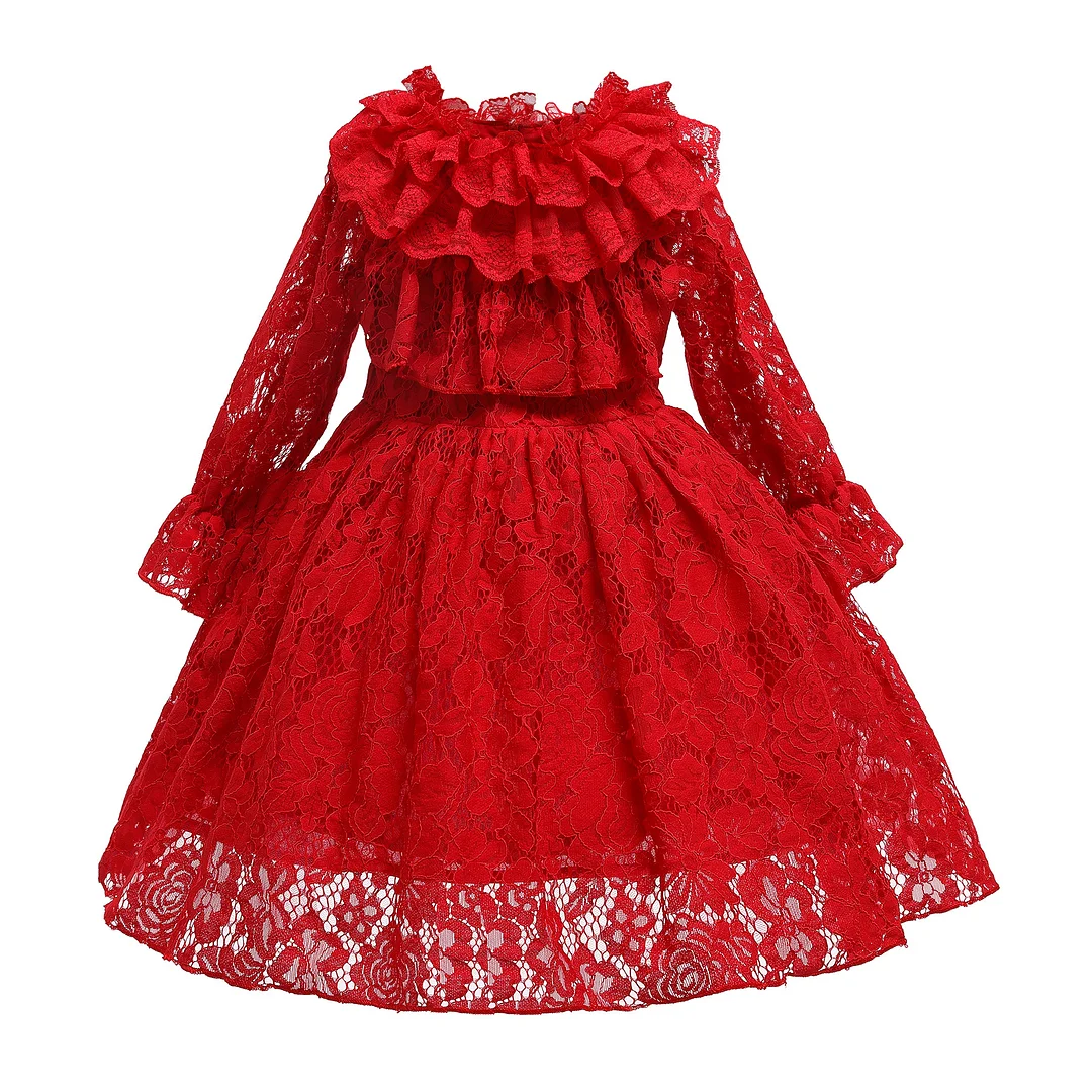 Buzzdaisy Floral Dress Princess Dress For Girl Elizabethan Collar Rose Solid Color Long Sleeve Polka Dot Cotton Children'S Birthdays