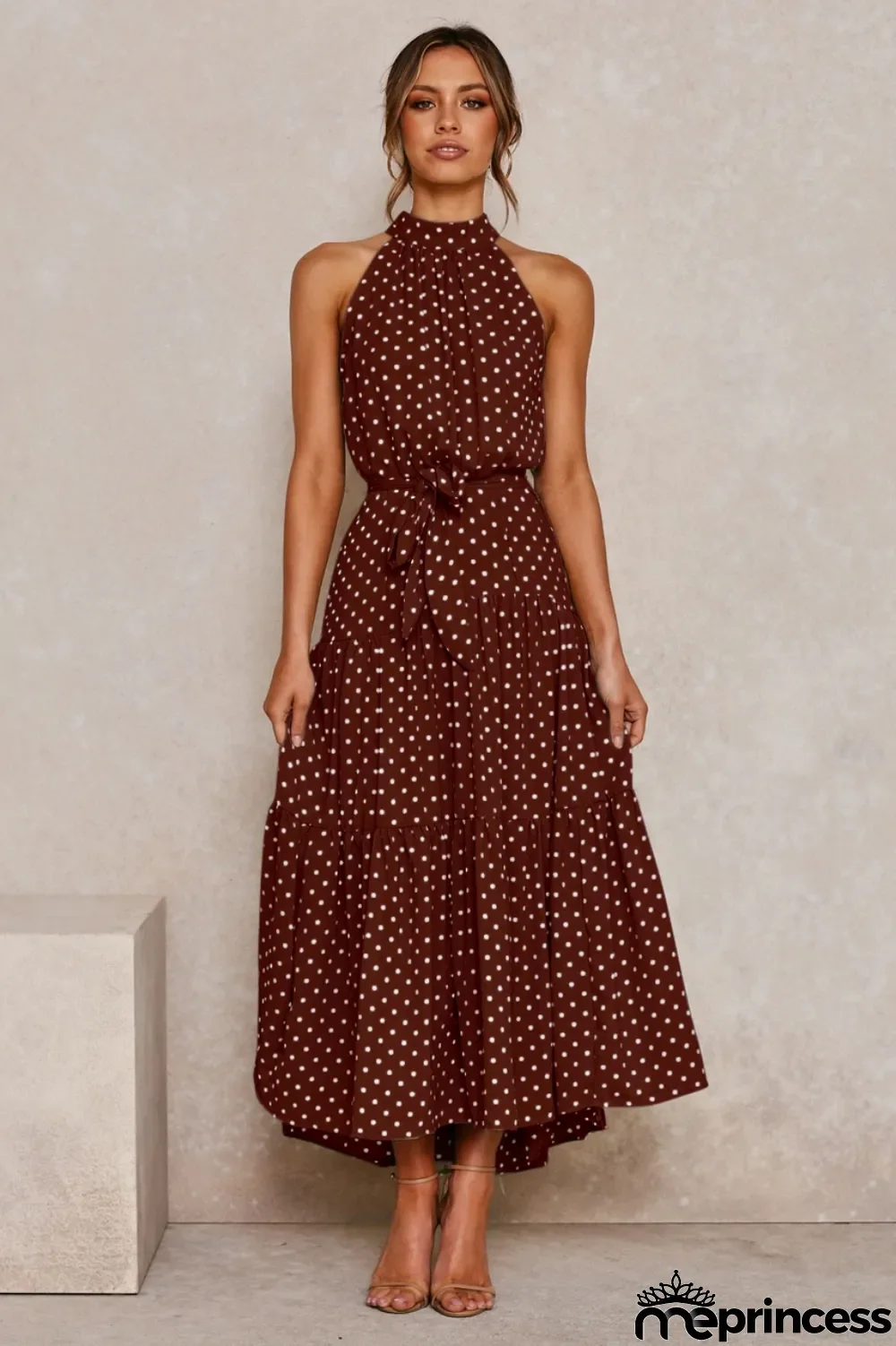 Print Elegant Long Dress with Scoop Neckline
