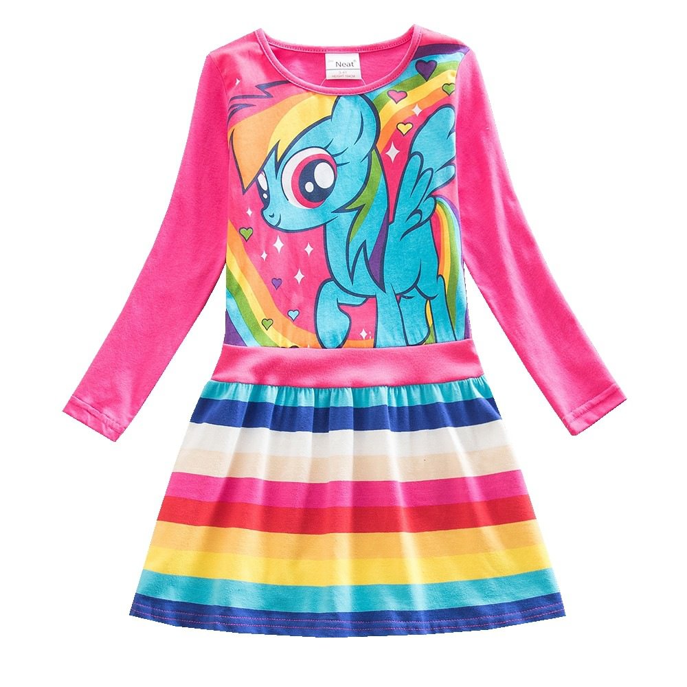 Little Girls' Dress Unicorn Striped Cartoon Rainbow Print Knee-length Long Sleeve Active Cute Dresses-Pajamasbuy