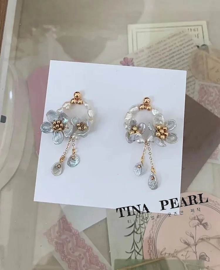 2024 TINA Jewelry 925 Silver fresh water profiled pearl wreath elegant earrings