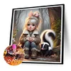 Diamond Painting-DIY Full Round Drill Girl And Skunk