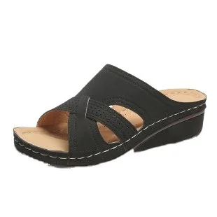 Yyvonne Cool Slippers Women's Slope And Fish Mouth Thick Soles Of The Large Code 35-43 Shoes Hollow Thick-Soled Sandals High Heels